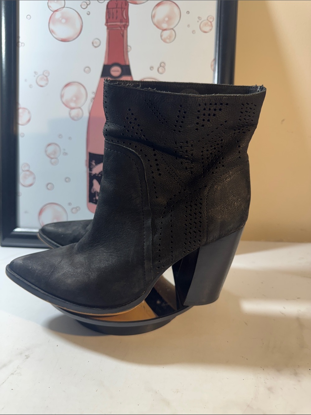 Vince Camuto Catheryna Black Pointed Toe Perforated Ankle Booties - Women’s 7.5M